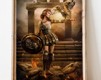 Athena Art Print - Greek Goddess, Warrior Woman, Owl Poster