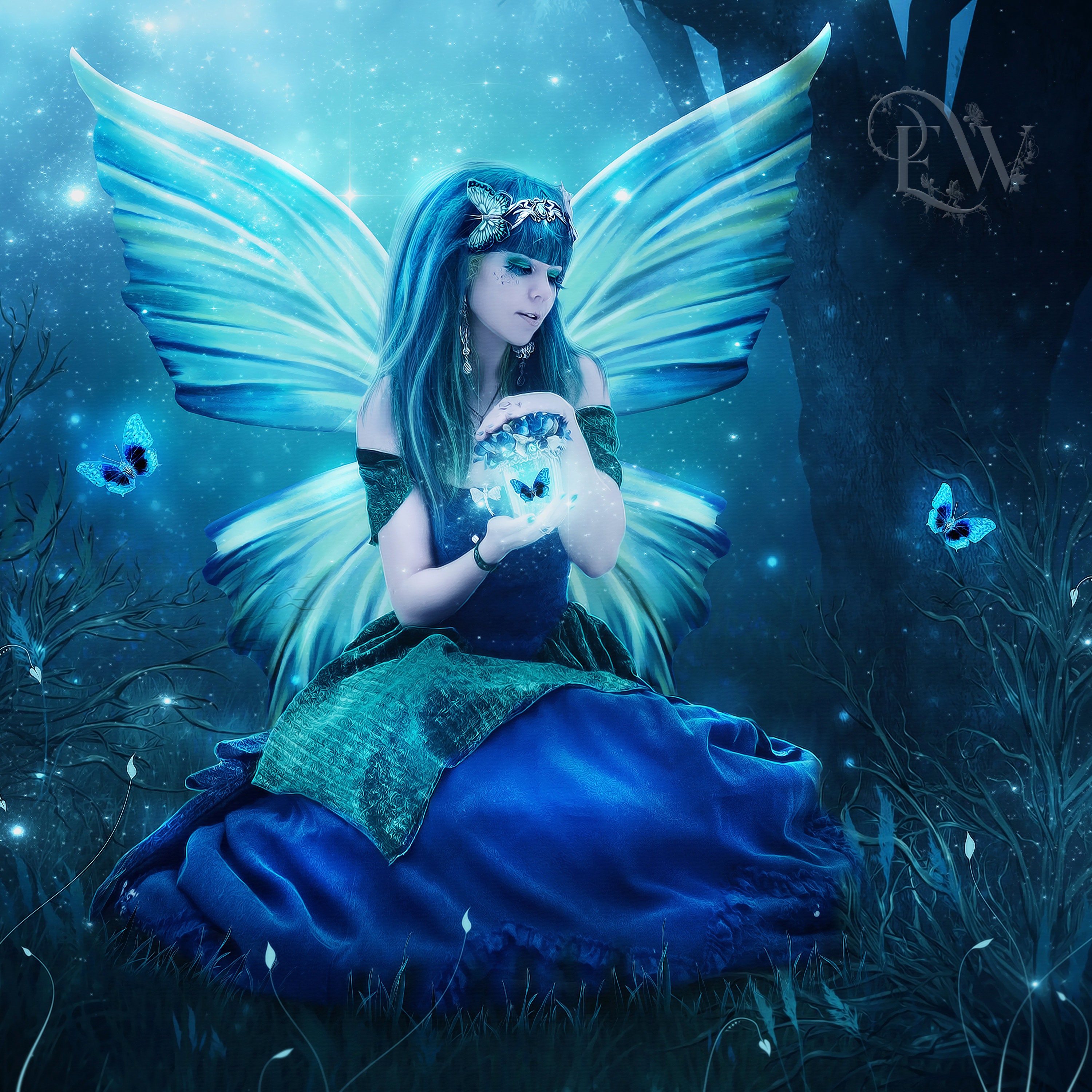 Blue Fairy Print Blue Fairy Artwork Beautiful Fairy Etsy