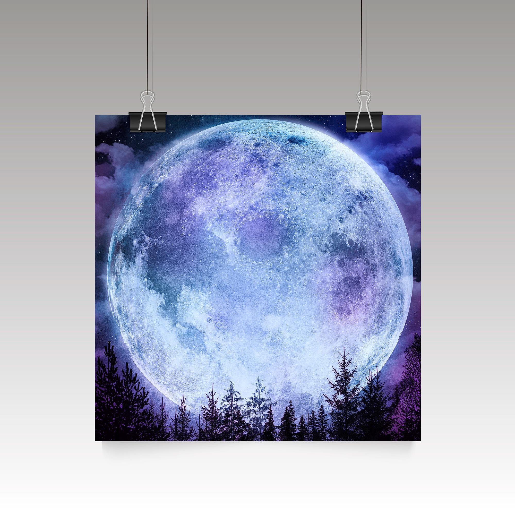 Super Moon Art Print: Celestial Lunar Decor, Purple & Blue - Etsy