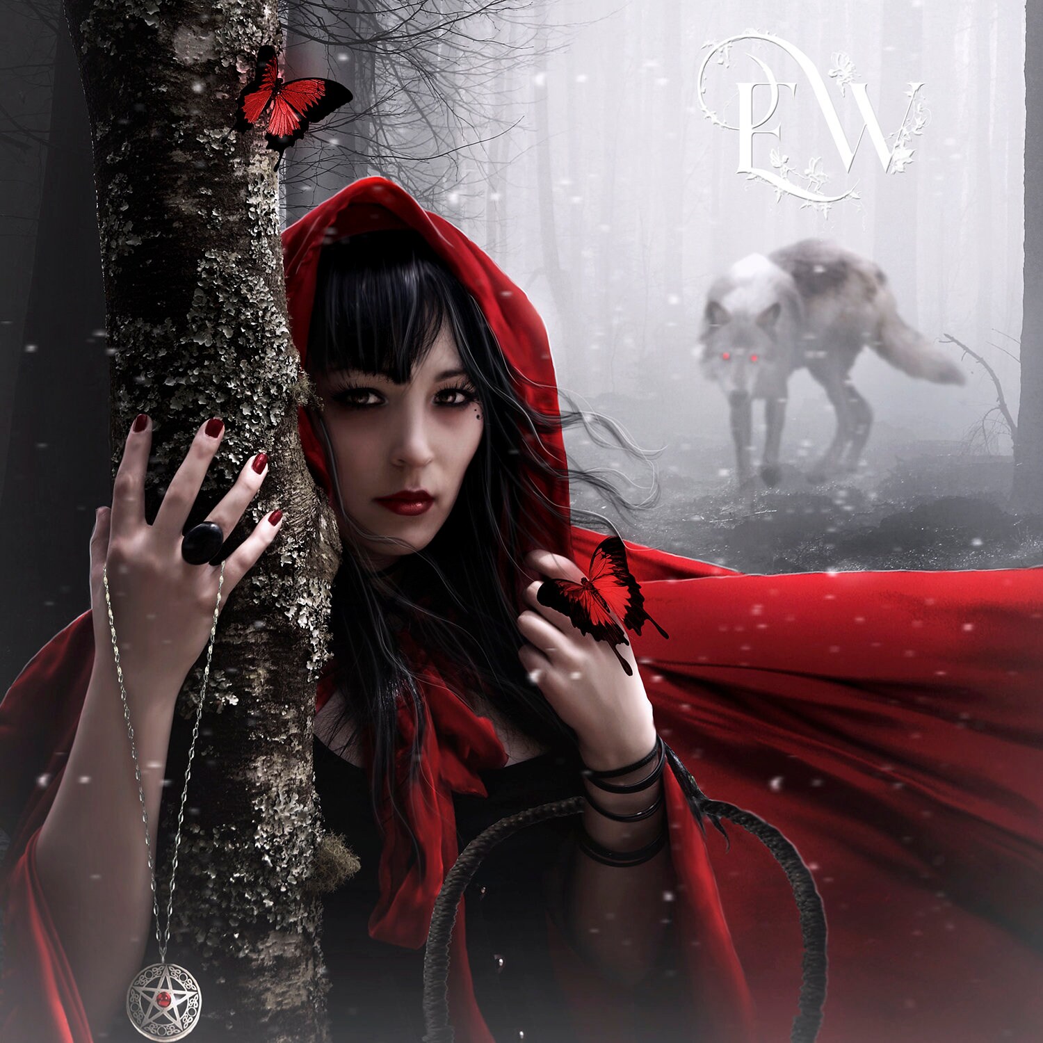 Gothic Dark Fairytale Red Riding Hood With Wolf Art Print Etsy