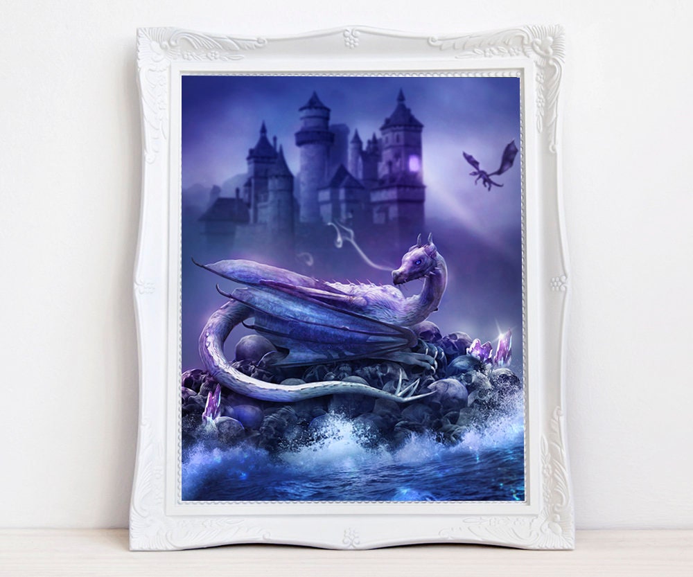 Fantasy purple dragon digital art print dragon wall decor Etsy