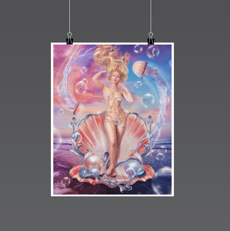 Aphrodite Art Print - Greek Goddess, Surreal Ocean Fantasy image 4