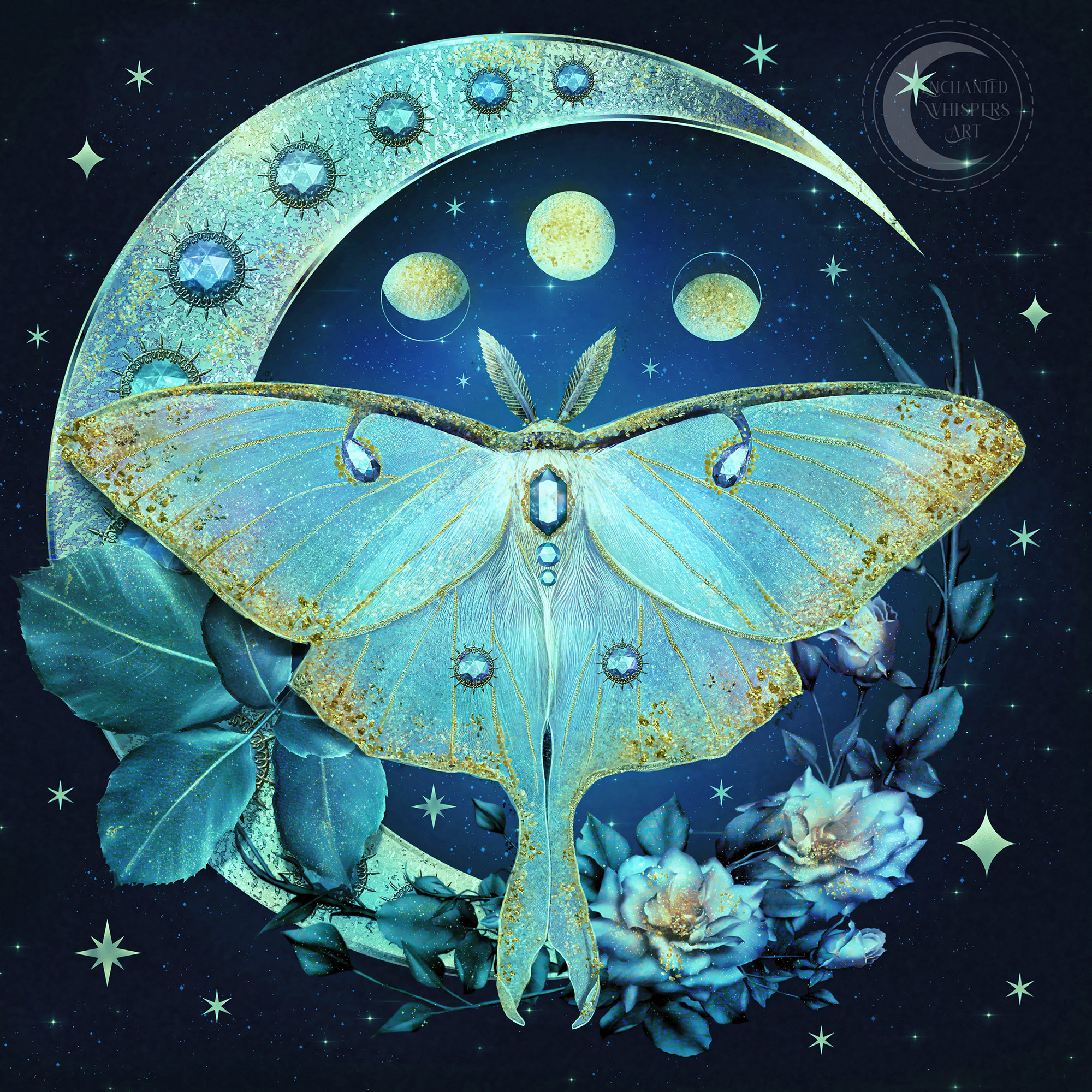 Luna Moth Art Print- Pagan Moon Phases, Celestial Wall Décor - Etsy