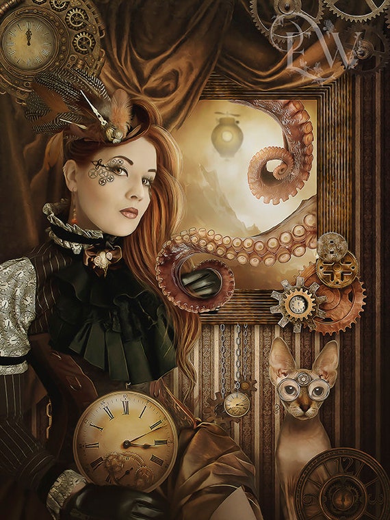 Steampunk art art print whimsical surreal wall decor Etsy