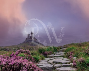 Fantasy Castle Digital Background: Purple Pink Fairytale Landscape (JPEG)