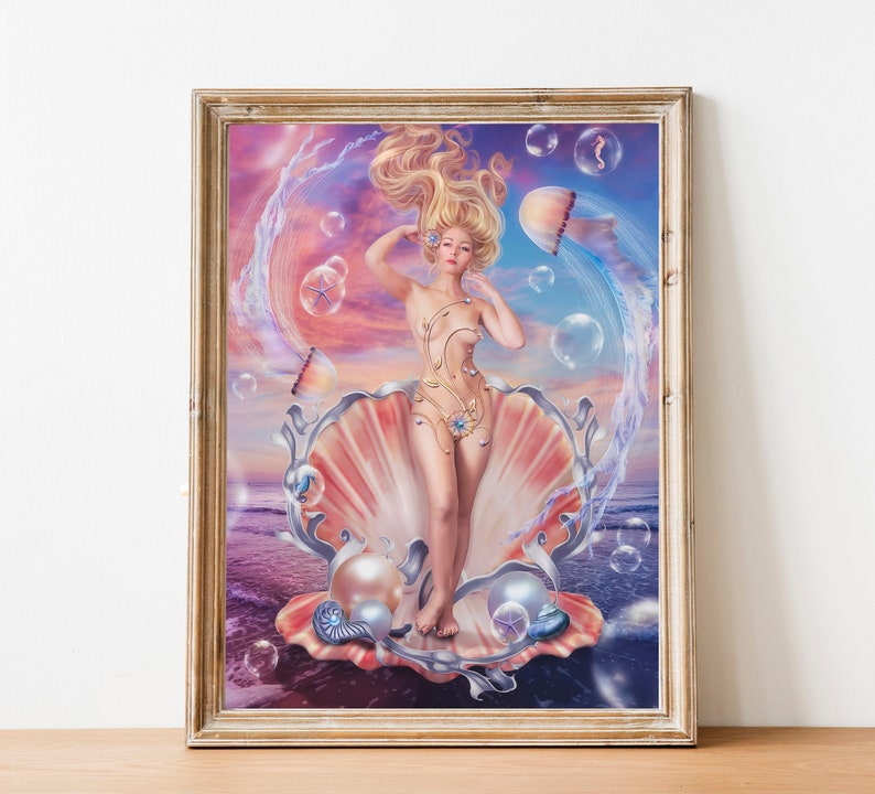 Aphrodite Art Print - Greek Goddess, Surreal Ocean Fantasy image 1