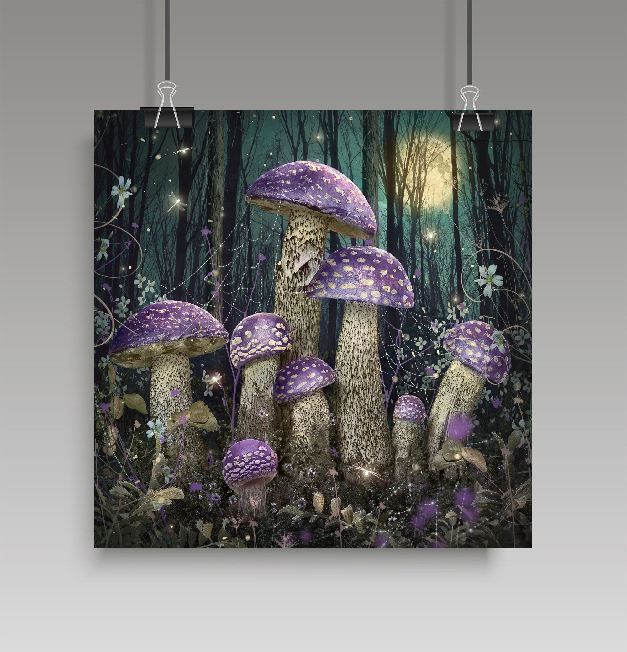 Cottagecore Mushroom ART PRINT, Purple Toadstool, Fungi Wall