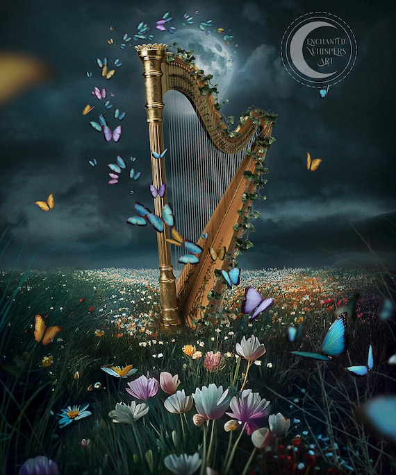 アート・デザイン・音楽 Harp the Essentials Cdrom Whimsical Fantasy Harp Art Print - Mystical Musical Instrument