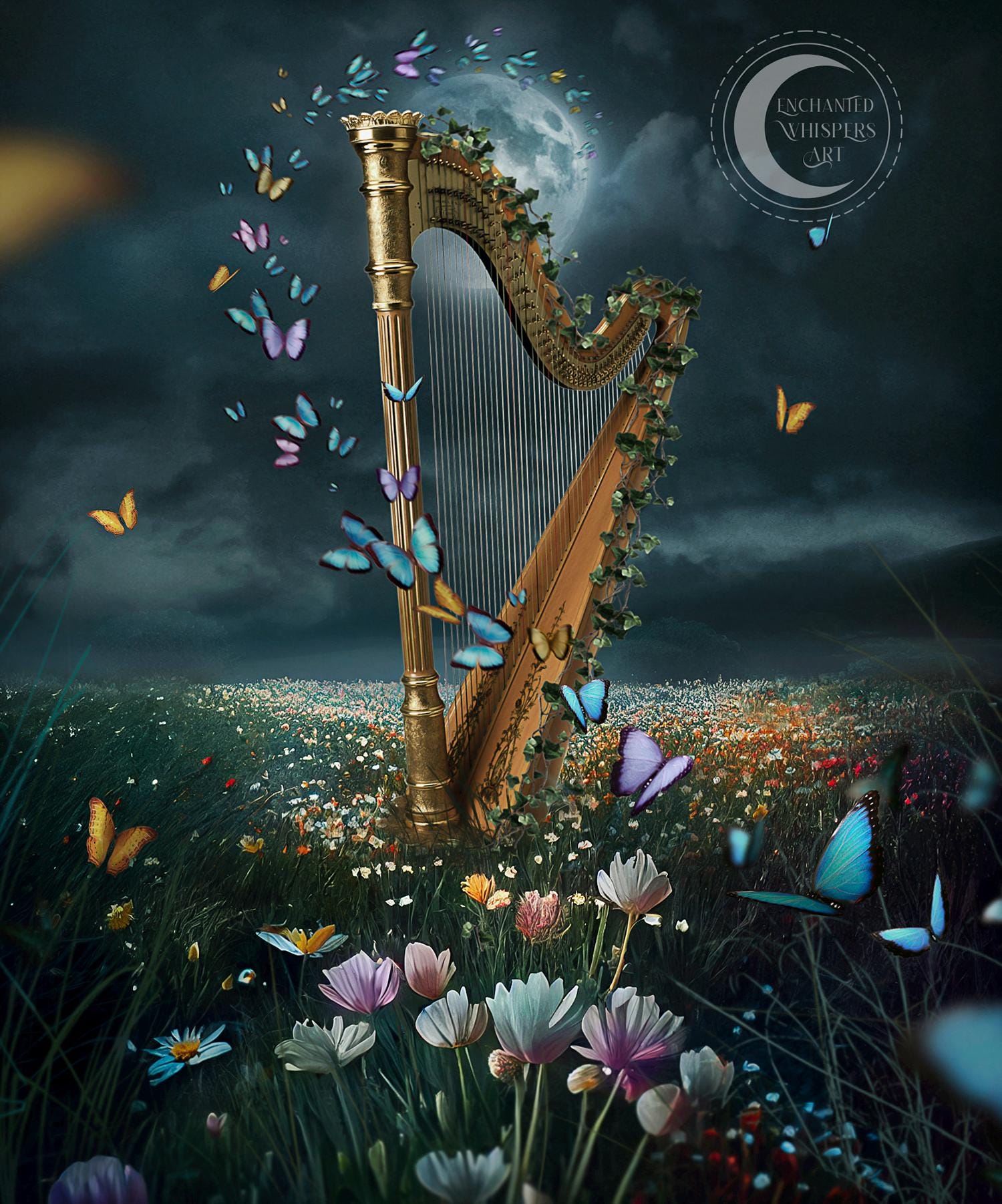 アート・デザイン・音楽 Harp the Essentials Cdrom Whimsical Fantasy Harp Art Print - Mystical Musical Instrument