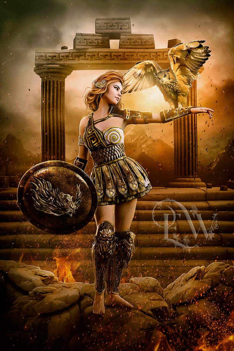 Athena Greek Goddess art print owl art digital art Athena | Etsy