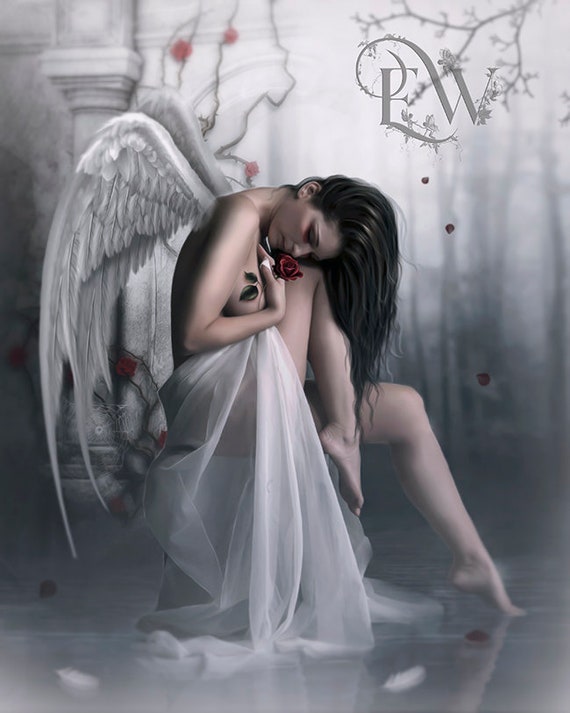 Fantasy Ange Ange Triste Impression Affiche Angel Wall Decor Noir Et Blanc Et Rouge Photo Ange Sensuelle