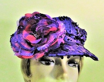 Boné de cetim roxo - Boné roxo estilo jornaleiro nostálgico - Boné feminino vermelho - Boné roxo com lantejoulas - Boné feminino vermelho