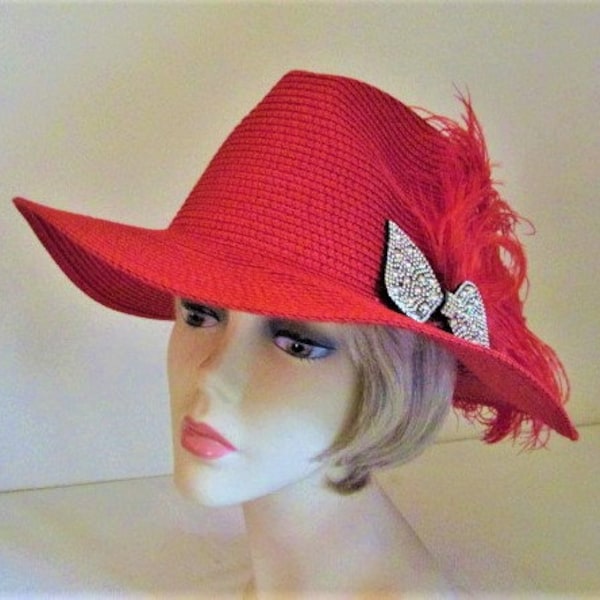 Red Hat - Fedora Red Hat - Flirtatious Feathers Red Hat - Red Hat Society Lady Hat