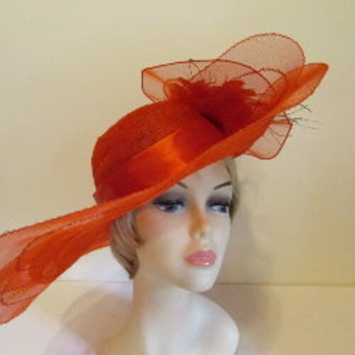 Feather Fantasy Large Brim Red Hat selling (CC11)