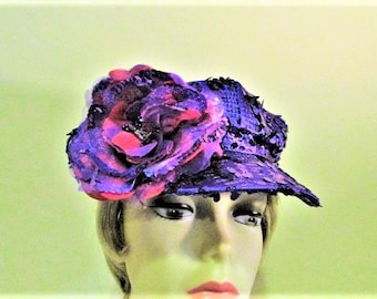 Purple Satin Cap - Nostalgic Newsboy Purple Cap - Red Hat Lady Cap - Sequin Purple Cap - Red Hat Ladies Cap