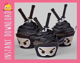 Kawaii Ninja Cupcake Wrappers & Toppers PDF