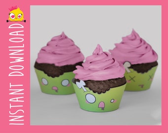 Kawaii Zombie Cupcake Wrappers PDF