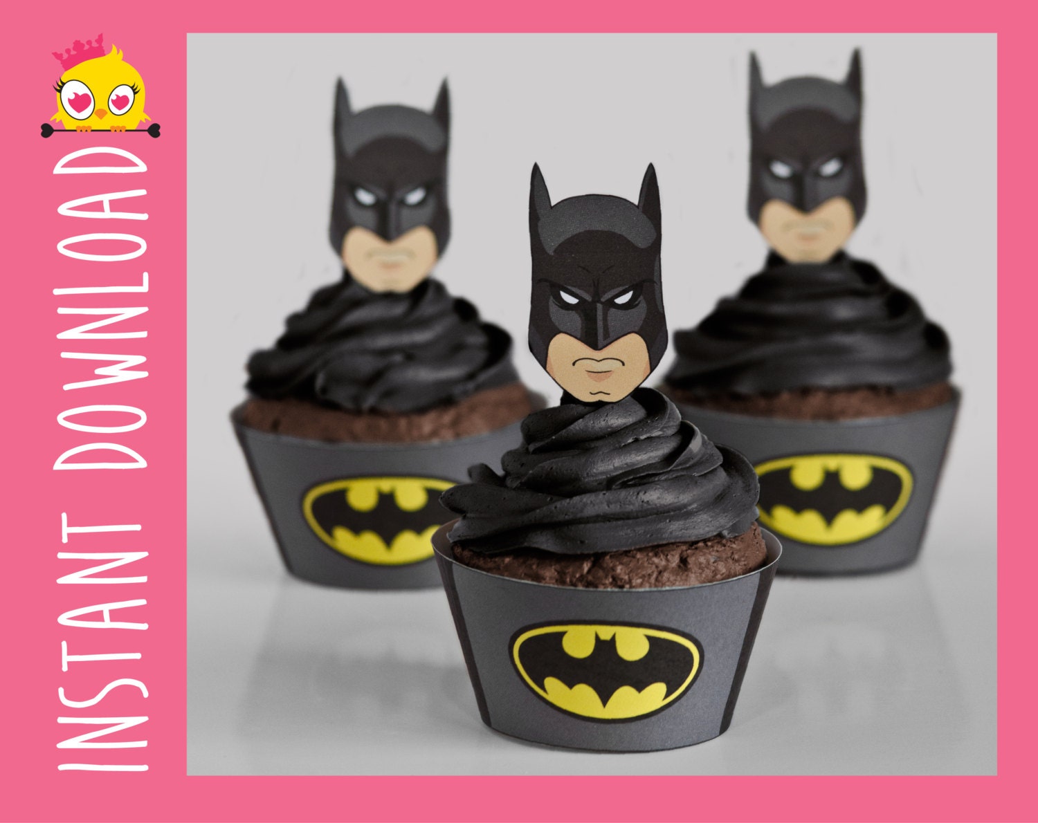 Batman Inspired black Cupcake Wrappers & Toppers PDF - Etsy Denmark