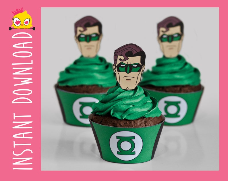 Green Lantern Inspired Cupcake Wrappers &amp; Toppers PDF - Etsy Australia