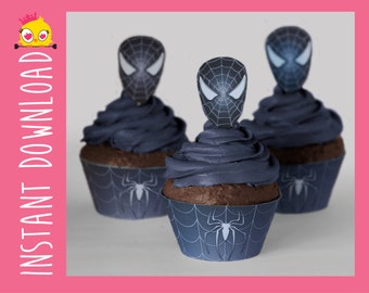 Black Spider-Man Inspired Cupcake Wrappers & Toppers PDF