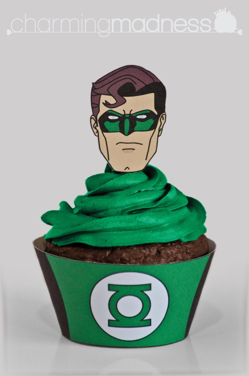 Green Lantern Inspired Cupcake Wrappers &amp; Toppers PDF | Etsy