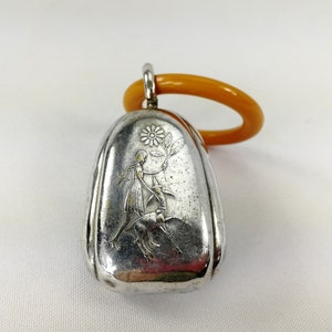 WMF Silver plated Rattle 1930s Art Deco Design with Bakelite Ring