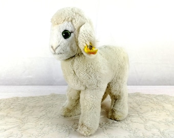 Steiff Lamb Sheep Cozy Lamby vintage 1985 a 1988 con identificaciones de 8 pulgadas de alto