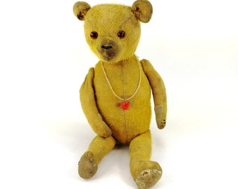 Antique Teddy Bear well loved 14 inches tall 1920s made