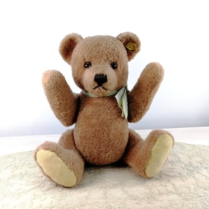 Steiff Dralon Teddy Petsy com IDs 14 polegadas vintage produzido de 1970 a 1976