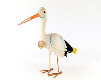 Steiff Stork Adebar alle ID's vintage 1961 gemaakt 7 centimeter lang met draadpoten