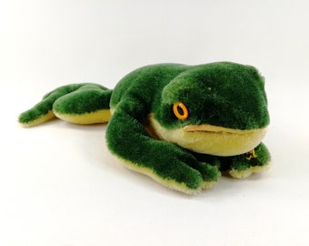 Steiff Frog con ID da 11 pollici disteso, vintage dal 1968 al 1978