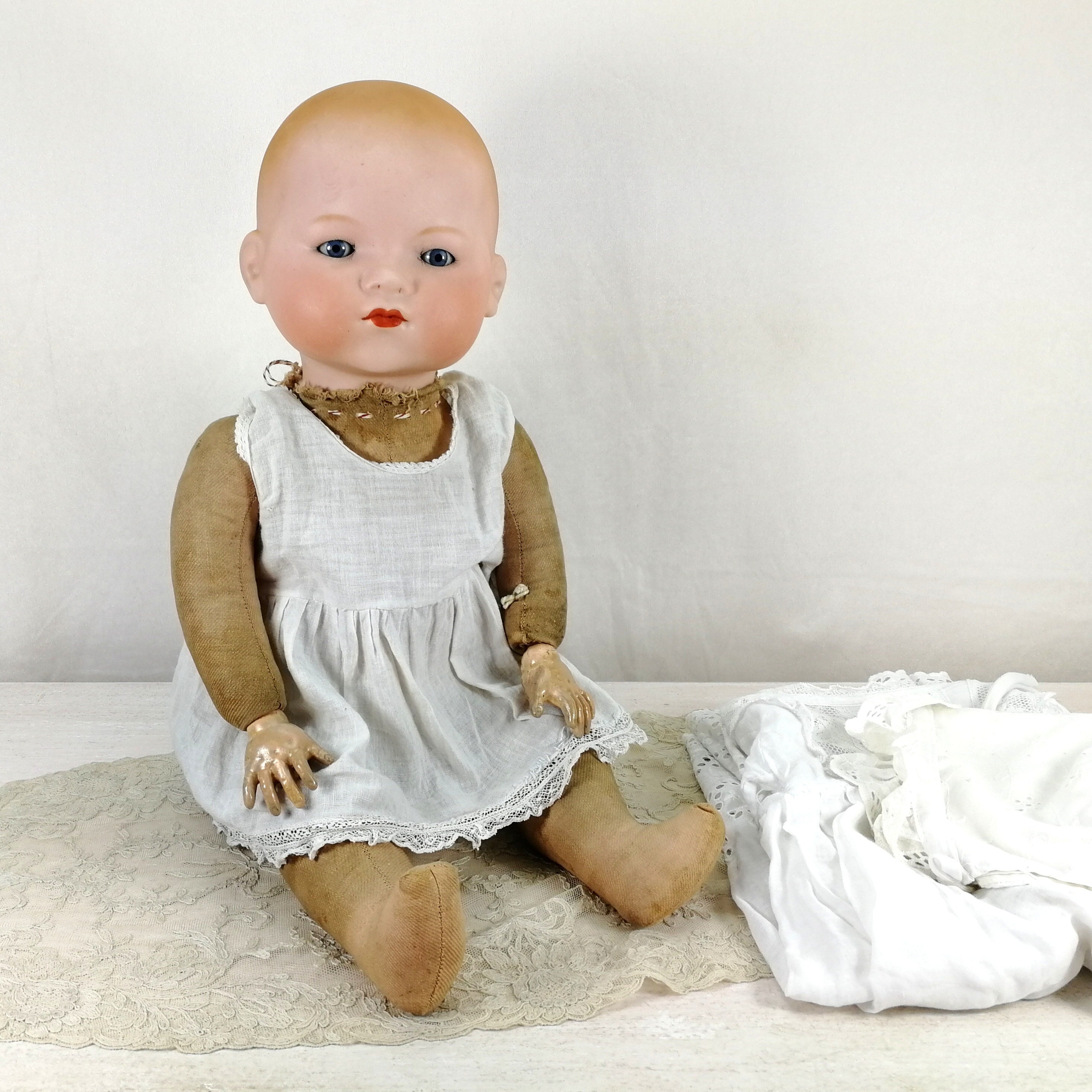 Antique 22” Armand Marseille Bisque Head Chest Kid Limbs-370 Boy Doll Sleep  Eyes - Ellis Antiques