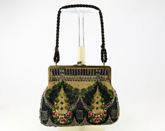 Beaded Handbag Purse Art Deco Design 9 by 7 inches