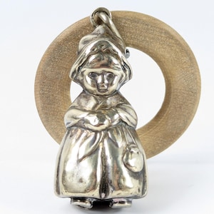 Girl Figurine Silver Rattle EPNS Mark English antique doll accessory collectible