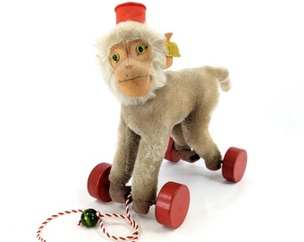 Steiff Apa Babian Coco på hjul med ID-kort, första upplagan någonsin, producerad 1951 till 1957