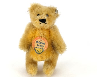 Steiff Teddy Bear con identificaciones más pequeñas de 3 pulgadas amarillo 1950 vintage miniatura OTB