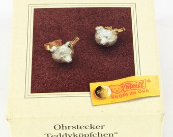 Steiff Teddy Bear Head Pair of 925 Sterling Silver Pierced