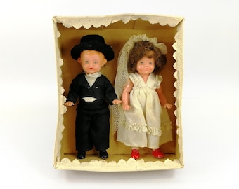 Bride and Groom Doll Couple Pair in original box German made by Preh Plastic Baby 1949 to 1959