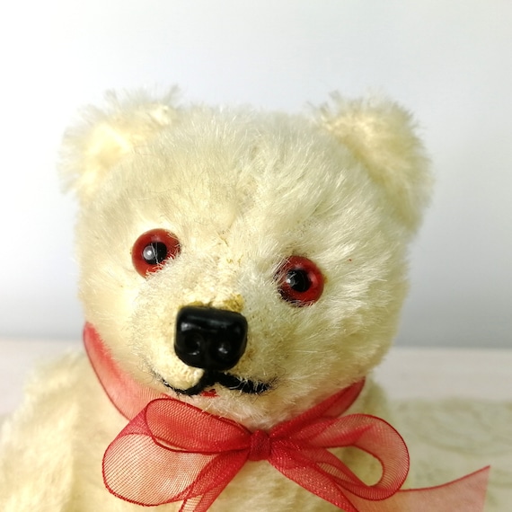Stick Jointed Teddy Bear White Vintage 1940s German Made 8 Inches