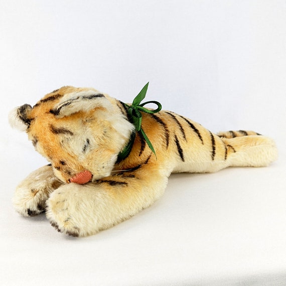 Steiff Floppy Tiger Large 13 Inches Rattle in Paw Sleeping Lying