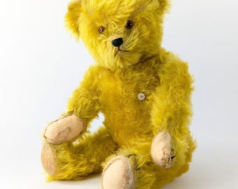 Petz Teddy Bear with ID 15 inches Yellow Mohair German vintage 1950s