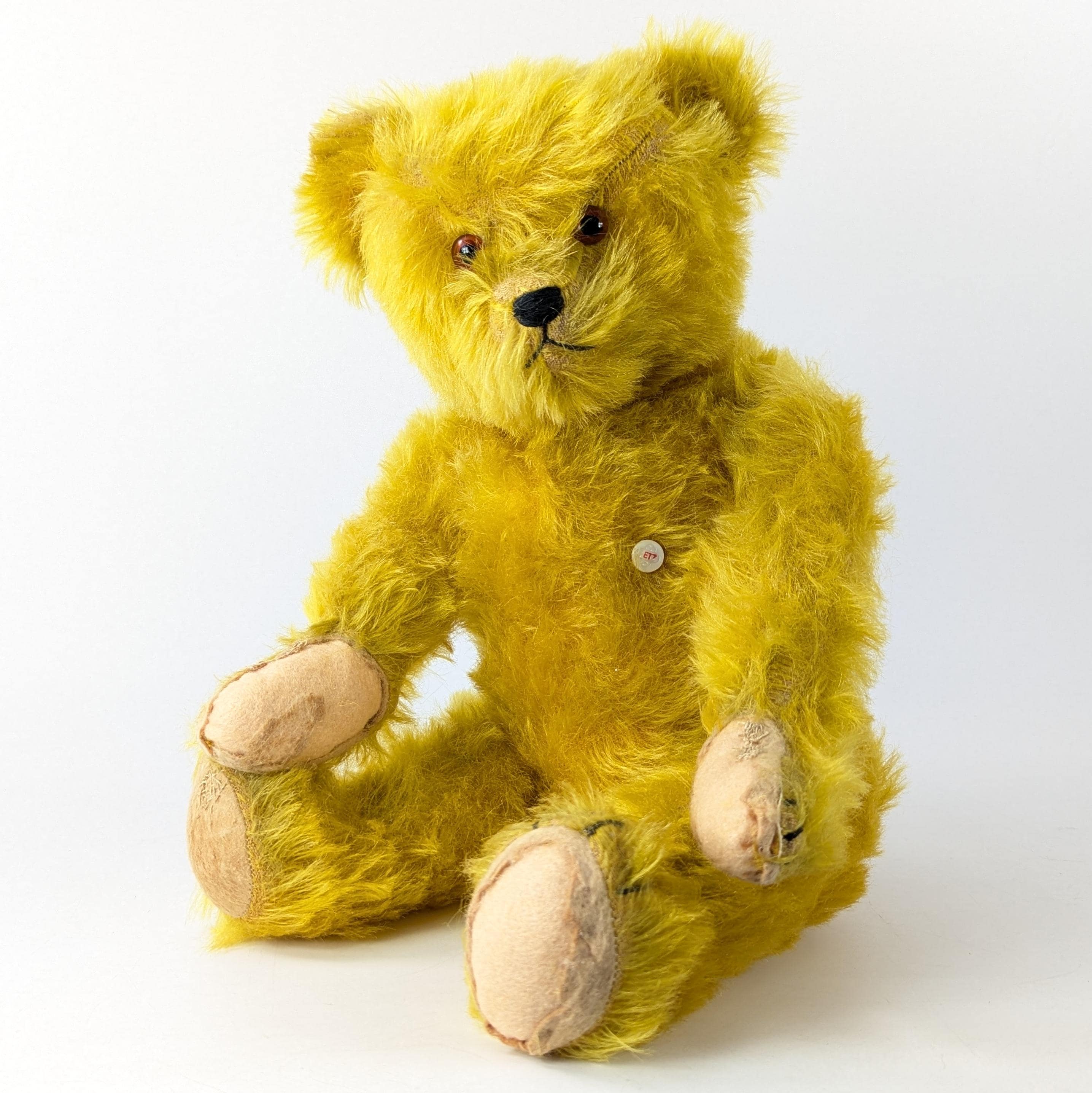 Petz Teddy Bear With ID 15 Inches Yellow Mohair German Vintage