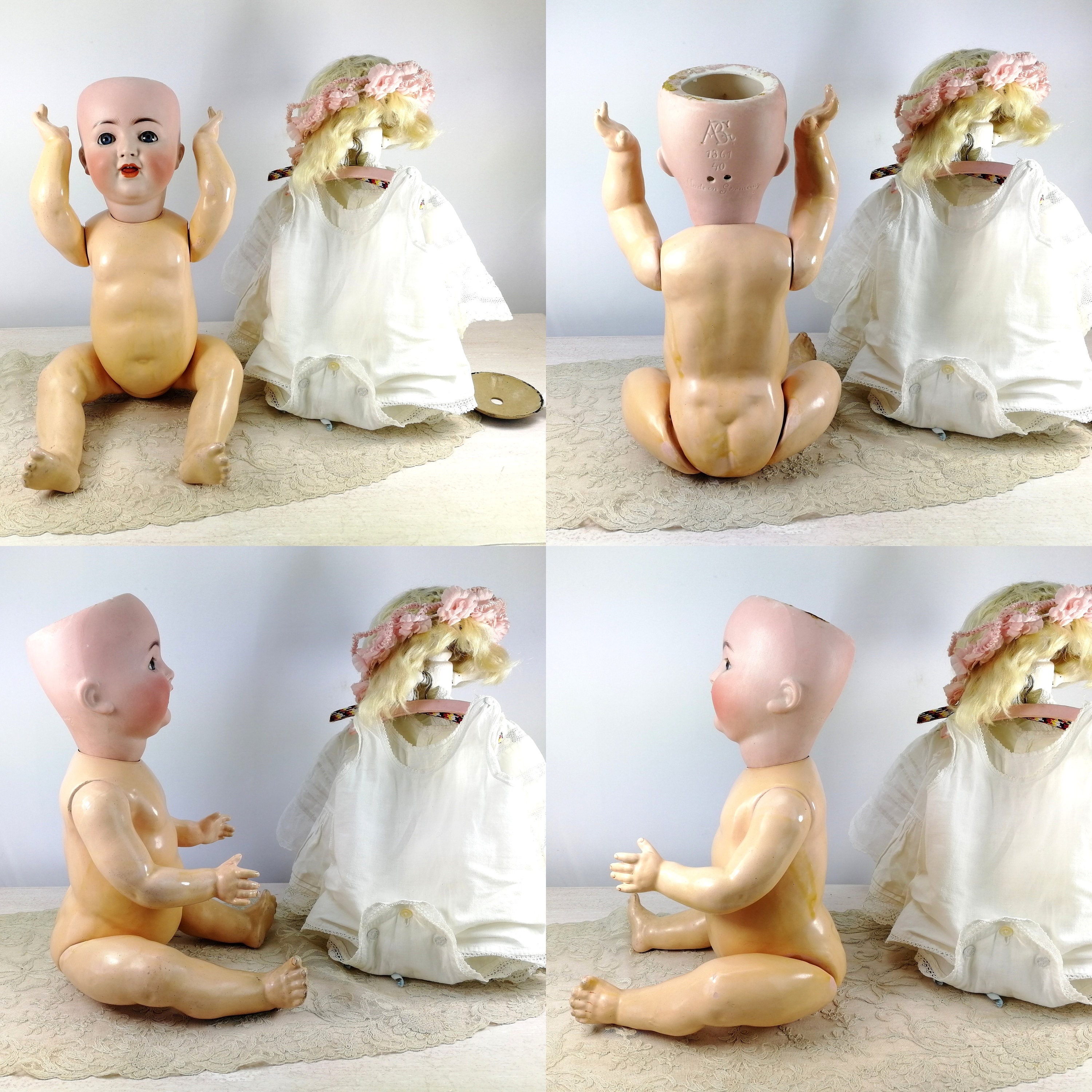 Antique Alt Beck & Gottschalck Baby Bisque Doll 1361 40 Open Mouth 2 Teeth