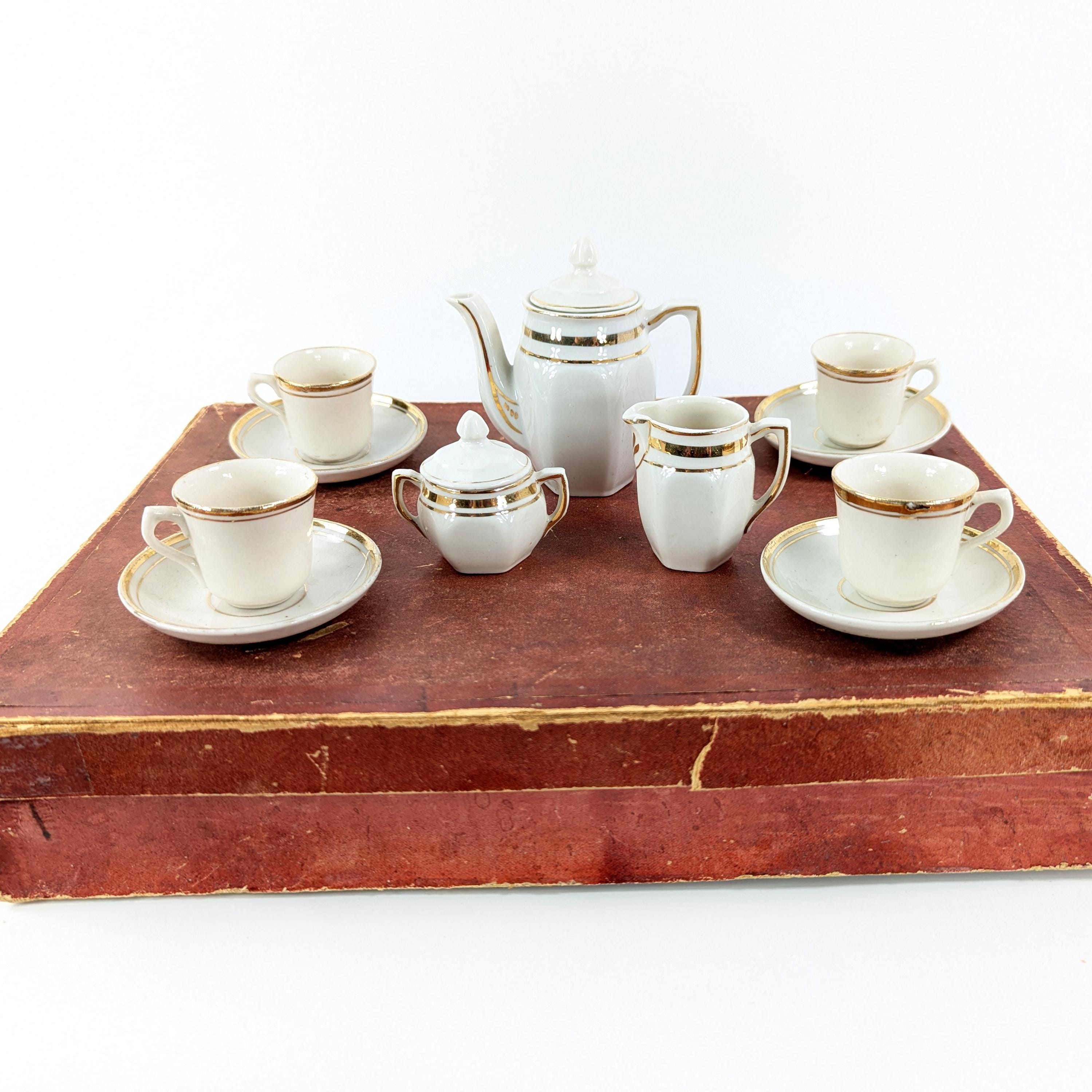 Antique 1890s Tea Set for Dolls White China With Gold Decor