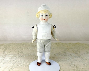 Antique All Bisque Doll Boy 6 inches tall made by Hertwig around 1910