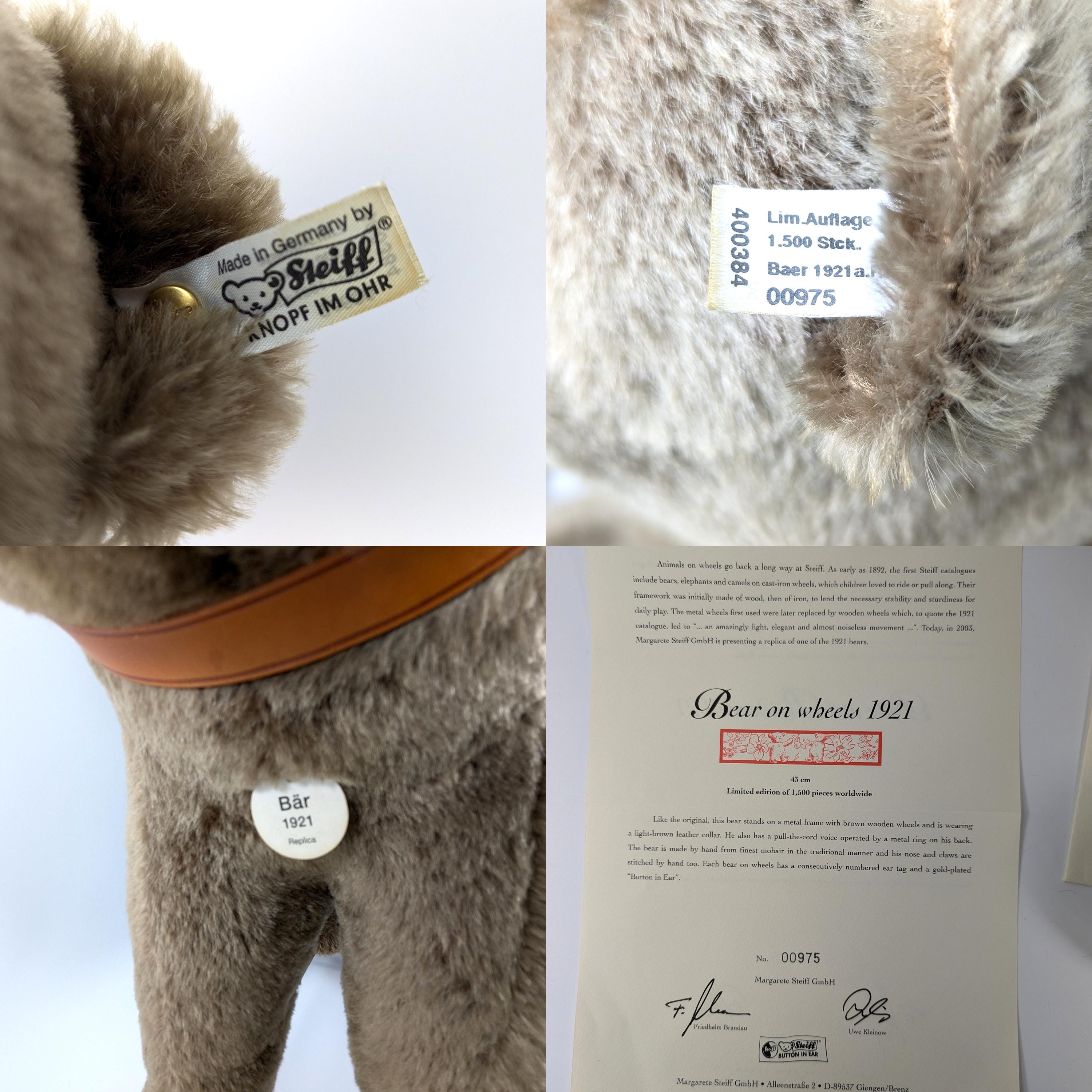 Steiff Bear 1921 on Wheels All Ids Large 17 Inches Vintage