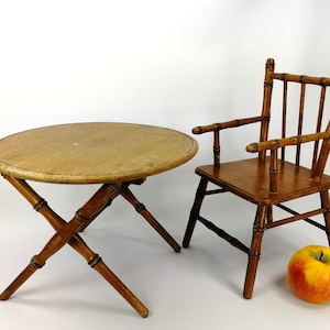 Antique French Folding Table and Chair Furniture Set Bamboo Style 12 inches diameter