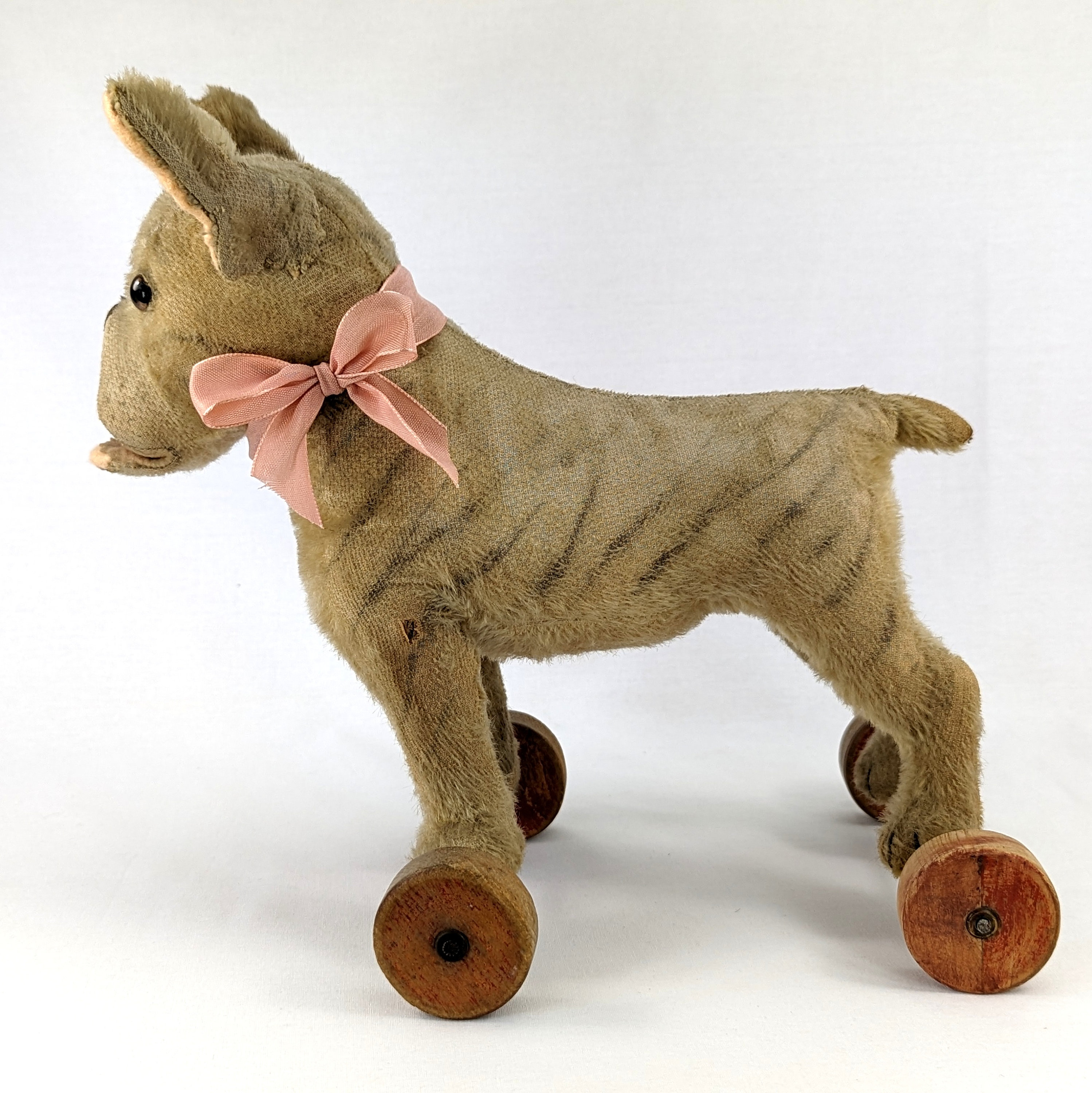 Steiff Bully Bulldog on Wheels With Button 11 Inches Well Loved