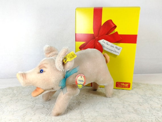 Steiff Pig Jolanthe All Ids Blue Glass Eyes 7 Inches Vintage 1960