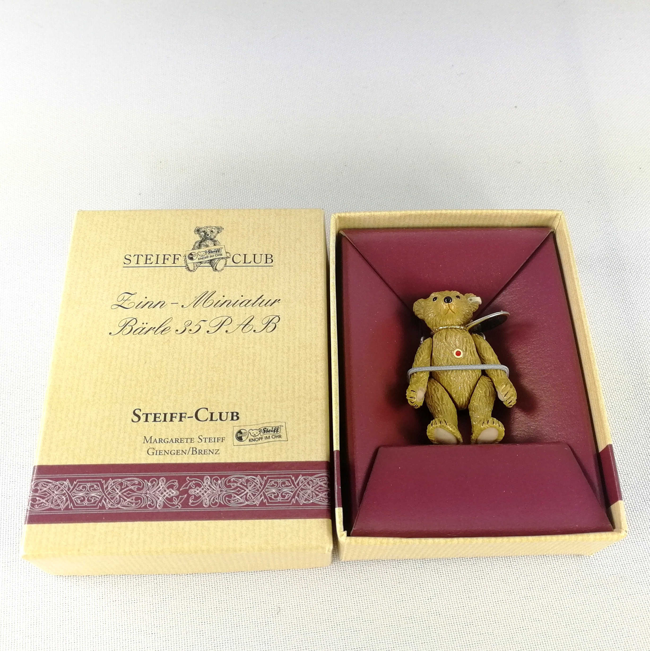 Steiff Club Baerle 35 PAB Pewter Miniature Jointed Mib Vintage 